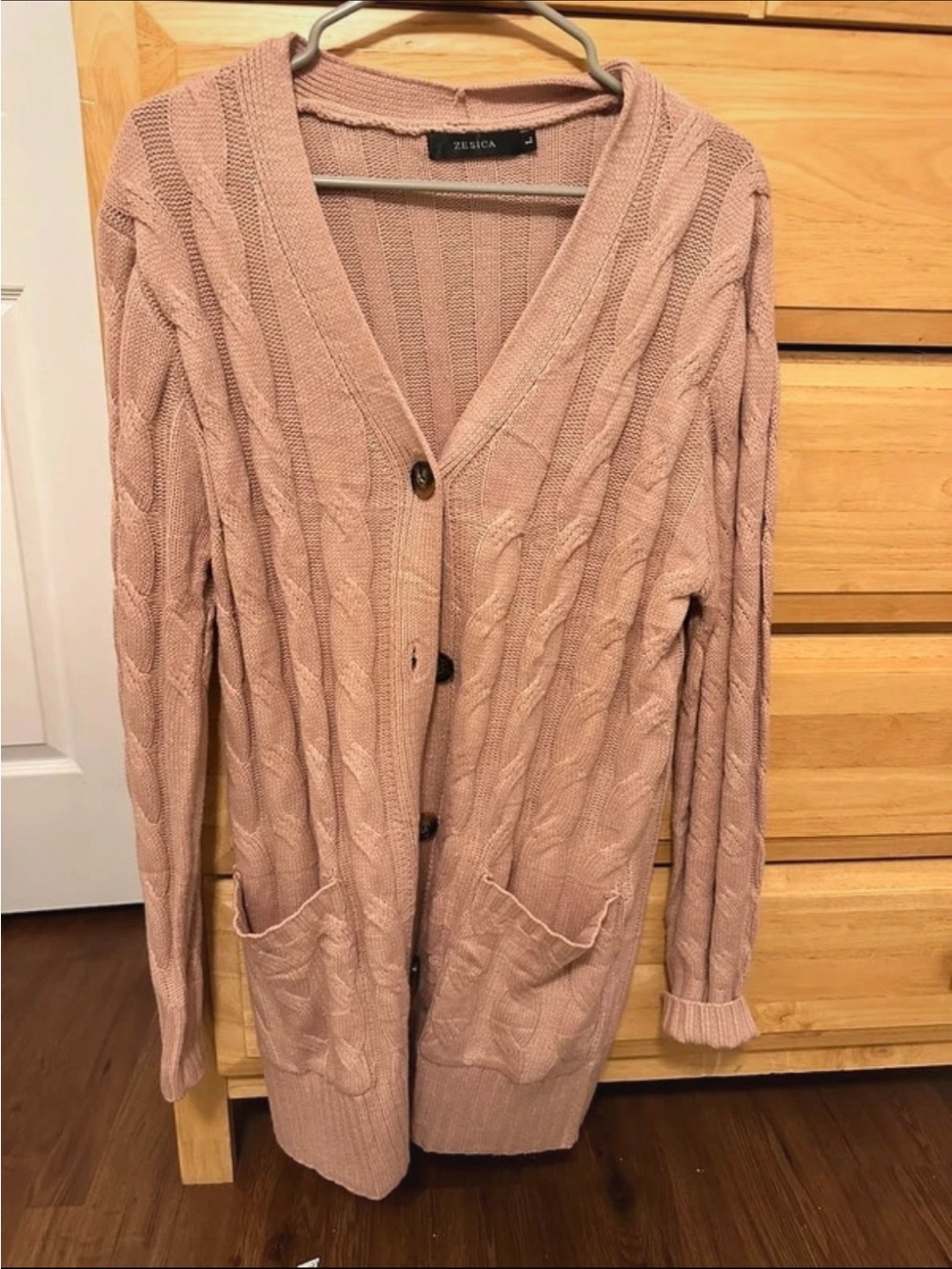 Women's Dusty Pink Cable Knit Button-Front Cardigan